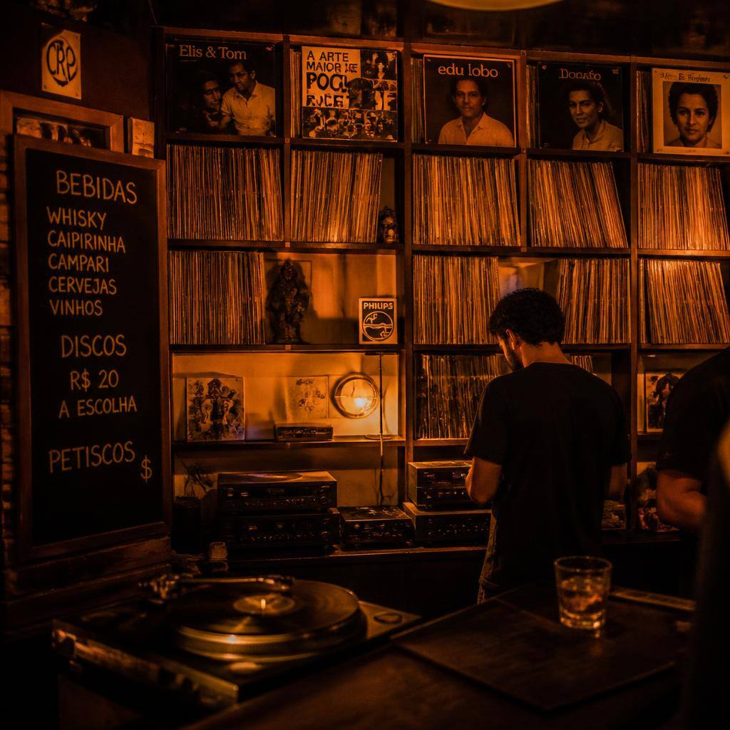 Sessão de Vinil num Bar de Colecionador